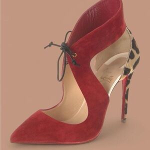 christian louboutin suede d’orsay ferme rouge pumps red/leopard ponyhair 36.5